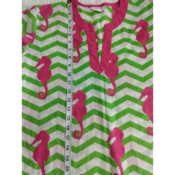 Womens Small Tunic Top Coverup Green Pink Seahorse Coastal Beach Resort Cruise - Picture 6 of 8